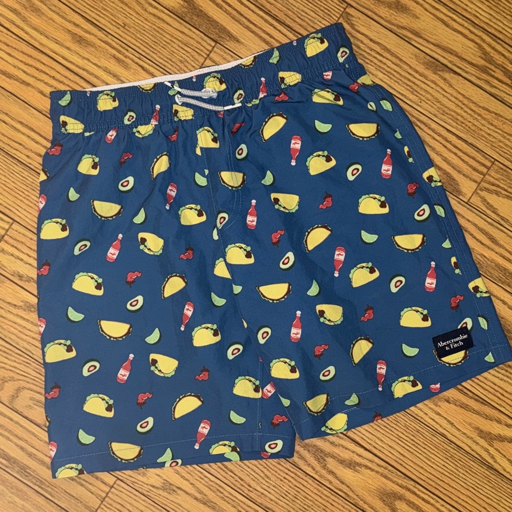 Abercrombie Kids Blue and Yellow Swim Trunks with Lemon Print